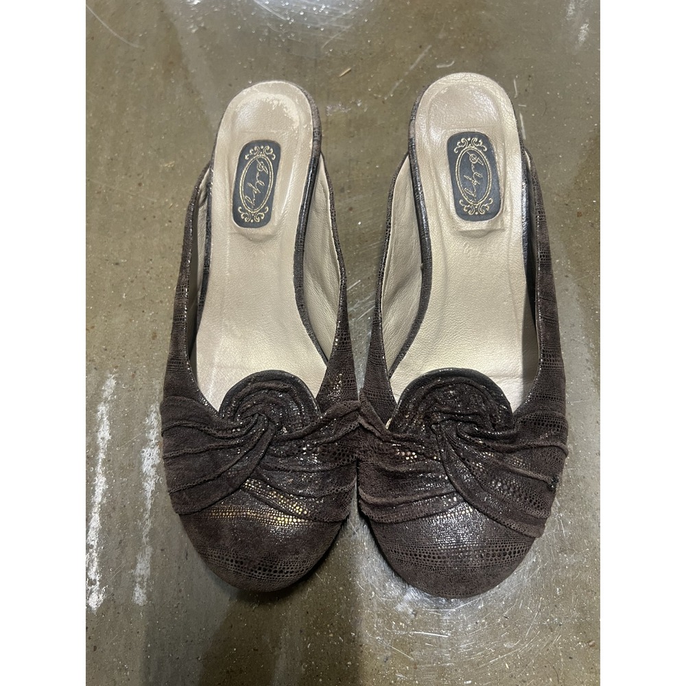 Bally Vintage Mules Size 7.5 Brown Metallic‎ Embossed Wood Block Heel Italy